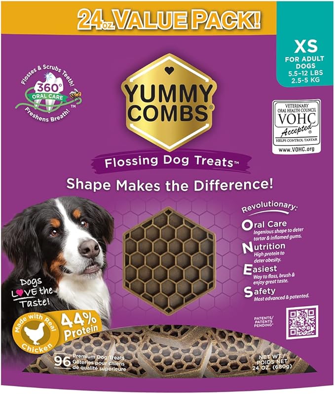 Dog Dental Treats – Vet VOHC Approved – Delicious Chicken Protein – Removes Tartar with Cleaning Comb Shape – Dental Dog Treats for Extra Small Dogs (24oz, 96 Count)-PawvioPets