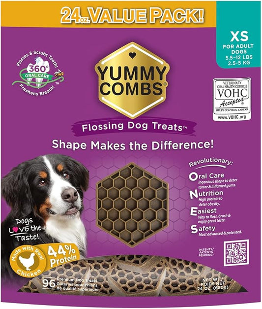 Dog Dental Treats – Vet VOHC Approved – Delicious Chicken Protein – Removes Tartar with Cleaning Comb Shape – Dental Dog Treats for Extra Small Dogs (24oz, 96 Count)-PawvioPets
