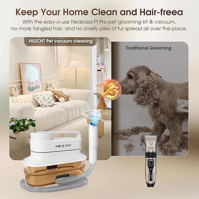 Dog Grooming Kit, Dog Hair Vacuum with Nail Clipper and 4L Dust Cup, 6 Pet Grooming Tools, Silent Pet Vacuum for Cats, Dogs and Other Animals-PawvioPets