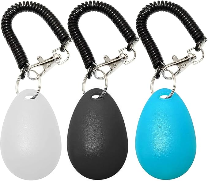 Dog Training Clicker with Wrist Strap Durable Lightweight Easy to Use,Pet Training Clicker for Cats Puppy Birds Horses,Perfect for Behavioral Training 3-Pack (Black,White and Water Lake Blue) (3)-PawvioPets