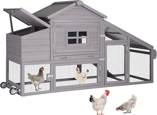 Aivituvin Chicken Coop Mobile Hen Coop, Large Poultry Cage with Wheels Outdoor Backyard Chicken House-PawvioPets