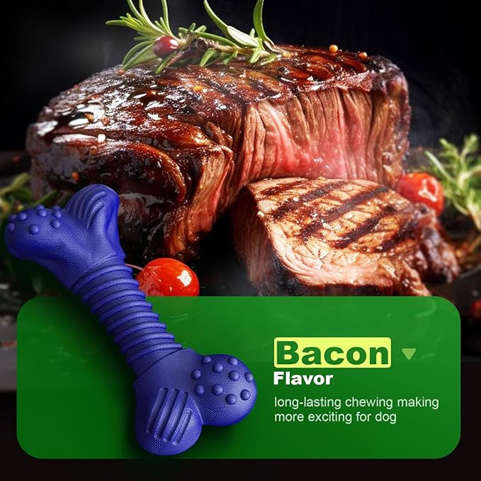 Dog Toys for Aggressive Chewers, Indestructible Chew Toys for Medium Large Dogs,Durable Rubber Dog Bones with Beef Flavor, Tough Dental Toy for Boredom Relief (Blue)-PawvioPets