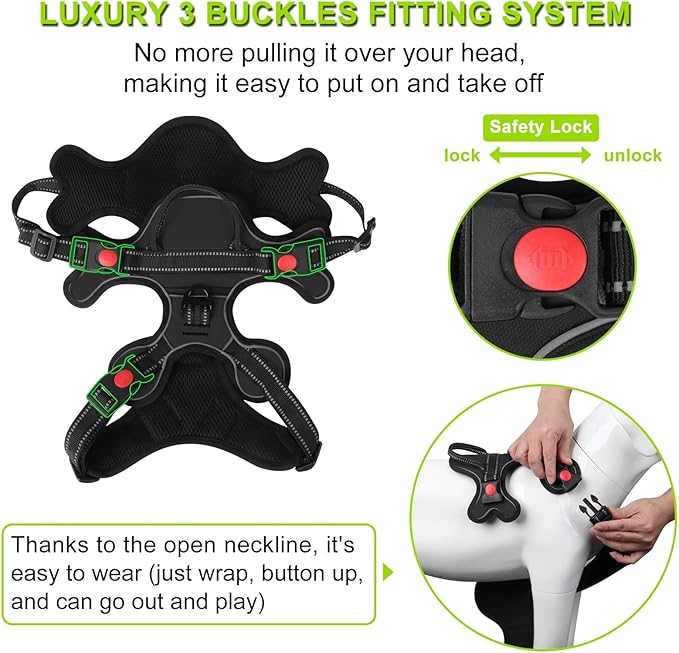 Dog Harness, Adjustable Reflective Dog Vest No Pull Dog Harness with Badge and Bow Tie for Puppy Small Medium Large Dogs-PawvioPets