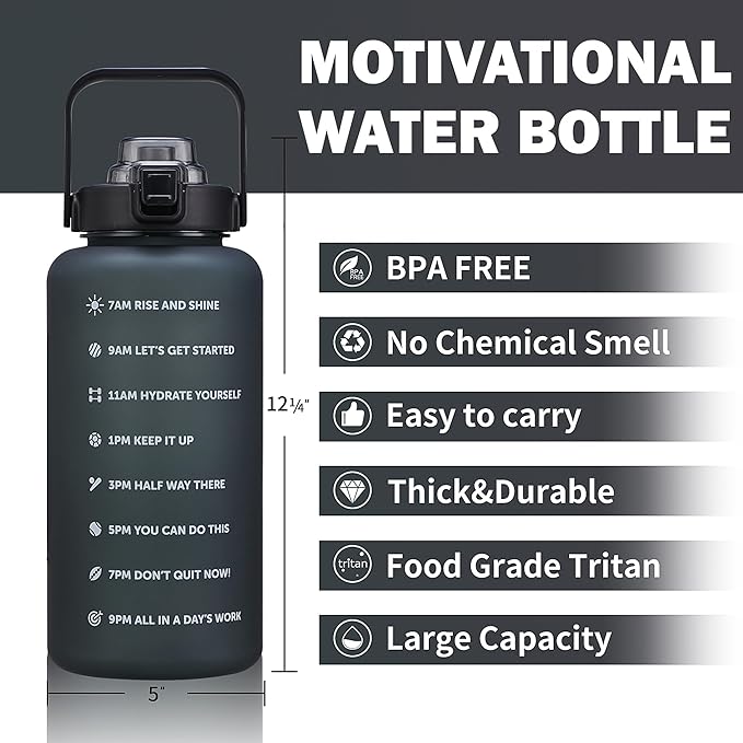 64oz,100oz,128oz Large Motivational Water Bottle with Time Marker, Leakproof & BPA Free Half Gallon Big Water Bottle with Straw Handle Tritan Frosted Water Jug for Gym,Fitness,Outdoor Sports-PawvioPets