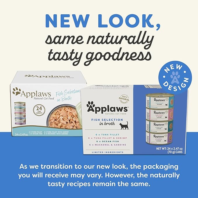 Applaws Natural Wet Canned Cat Food, Made with Limited and Natural Ingredients, Real Protein with No Artificial Additives, Fish Selection Variety Pack in Broth (24 x 2.47oz Cans)-PawvioPets