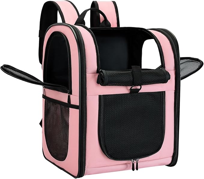 Apollo Walker Dog & Cat Carrier Backpack for 4-15lb Pets - Ventilated Safe Design with Padded Back Support, Breathable Mesh Pet Backpack for Hiking, Travel, Outdoor (Pink)-PawvioPets