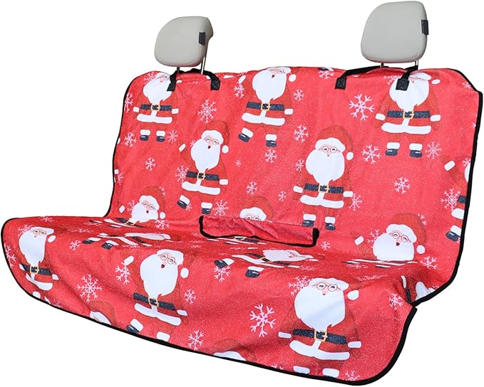 Back Seat Cover for Car Trucks Van SUV,Waterproof Rear Bench Towel Seat Covers for Dogs and Kids,Automotive Backseat Protector (Santa Claus)-PawvioPets