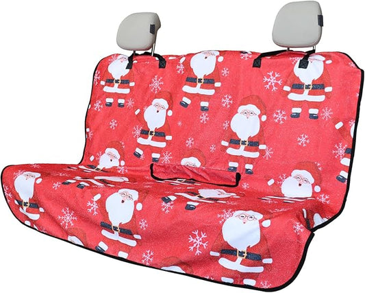 Back Seat Cover for Car Trucks Van SUV,Waterproof Rear Bench Towel Seat Covers for Dogs and Kids,Automotive Backseat Protector (Santa Claus)-PawvioPets