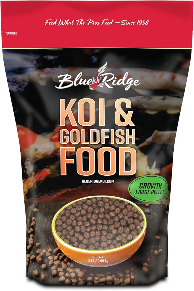 Blue Ridge Koi Fish Food 2lb - Koi Food Large 3/16" Growth Formula, Goldfish Food, Premium Fish Food for Ponds, Ponds Fish Food, Floating Pond Pellets-PawvioPets
