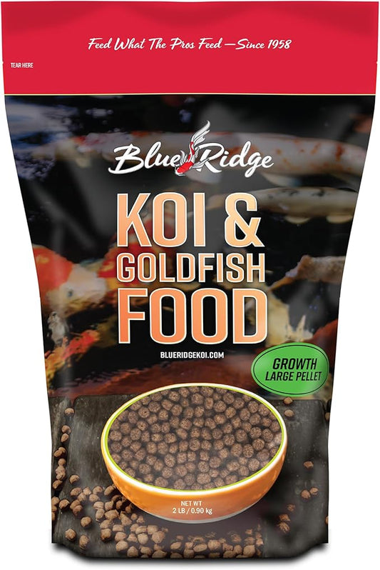 Blue Ridge Koi Fish Food 2lb - Koi Food Large 3/16" Growth Formula, Goldfish Food, Premium Fish Food for Ponds, Ponds Fish Food, Floating Pond Pellets-PawvioPets