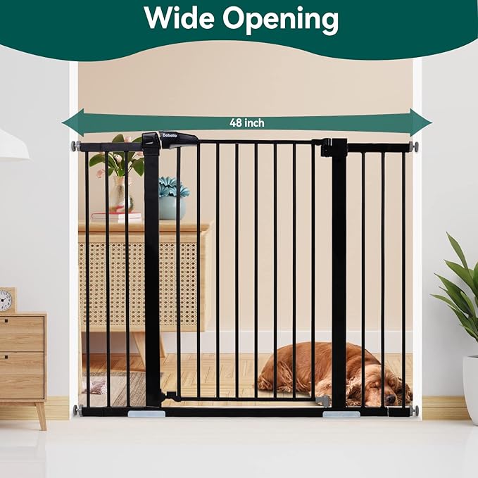 BABELIO 36" Tall Baby Gate, 29-48" Auto-Close & Pressure Mounted, Black Steel Dog Gate for Stairs & Doorways-PawvioPets