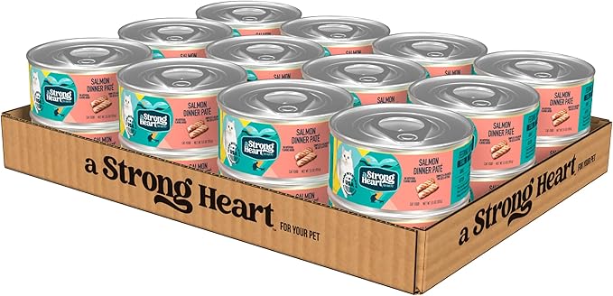 A Strong Heart Canned Wet Cat Food, Salmon Dinner Paté - 5.5 oz Cans (Pack of 24), Made in The USA with Real Salmon-PawvioPets