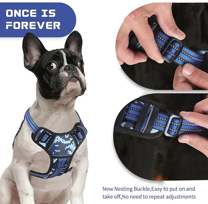 BUMBIN Dog Harness for Large Dogs, No Pull Adjustable No Choke Pet Vest with Dog Leash Fit Smart Reflective Pet Walking Harness for Training Easy Control Soft Handle Blue Camo M-PawvioPets