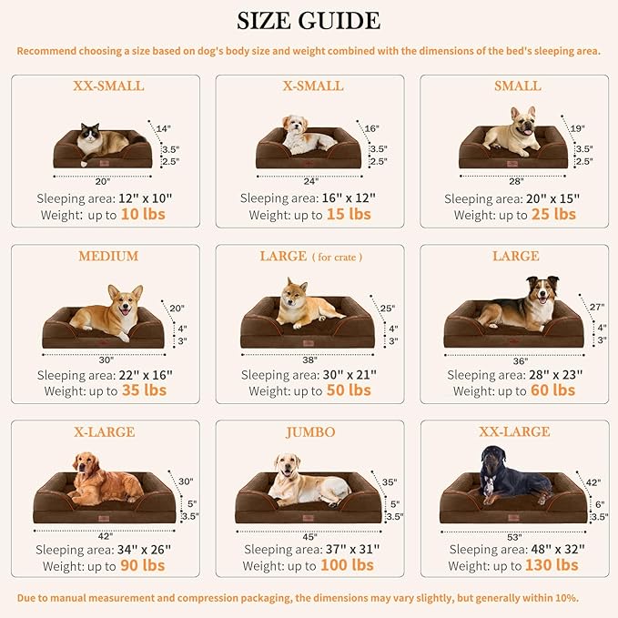 Comfort Expression Small Dog Beds Waterproof Cat Beds Orthopedic Foam Sofa Beds for Small Dogs Comfy Pet Bed with Washable Removable Cover & Non-Slip Bottom(XX-Small,Chocolate Brown)-PawvioPets