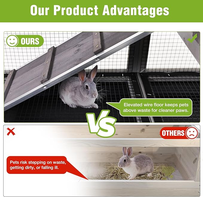 2-Story Rabbit Hutch Indoor Bunny Cage Outdoor Guinea Pig House with Wire Mesh Floor, Leak-Proof Trays, Lockable Wheels for Rabbits, Guinea Pigs, 40.6" L x 26" W x 37.6" H-PawvioPets