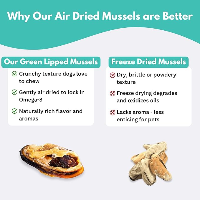 ALFIE'S TREATOS Green Lipped Mussels for Dogs & Cats (5.3 oz, 2x2.65 oz), Value Bundle, Air-Dried Dog Treats, Natural Supplement & Omega-3 Food Topper, Single Ingredient, Freeze-Dried Alternative-PawvioPets