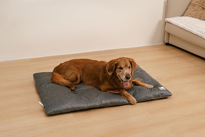 FUNNY FUZZY Washable Dog Bed,Reversible Plush Dog Crate Mat, Soft Fluffy Kennel Pad,Pet Sleeping Mattress for Jumbo,X-Large Sized Dogs Breeds,2XL,48"× 31",Grey-PawvioPets