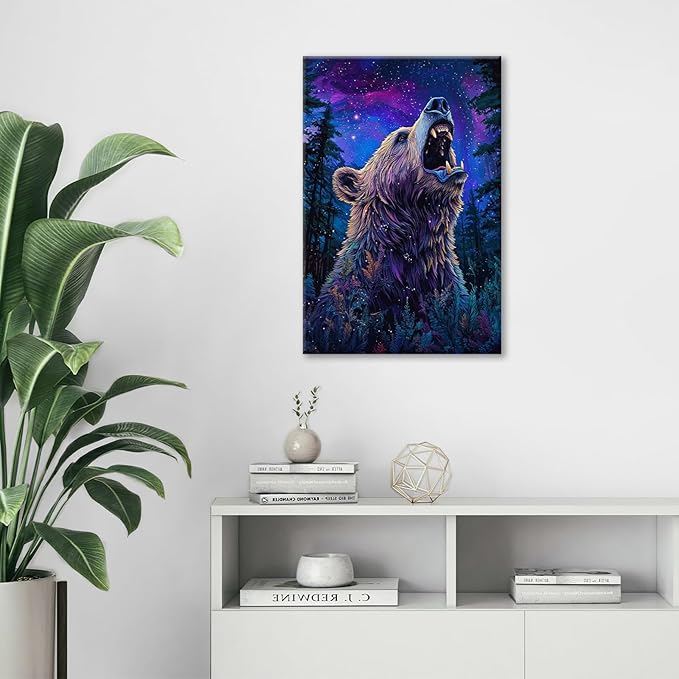 Bear Forest Wall Art Canvas Fantastic Animal Wall Decor Prints Framed Painting Pictures Gifts Artwork for Bathroom Kitchen 16"x24"-PawvioPets