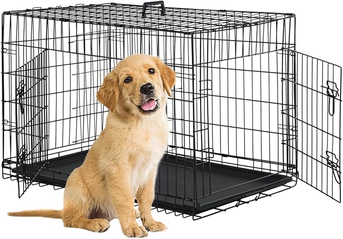 BestPet | Dog Crate | 24" | Black | Foldable Metal Kennel with Double Doors, Secure Slide-Bolt Latches, Leakproof Tray | Portable Dog Cage for Small Breeds | for Travel, Indoor & Outdoor Use-PawvioPets