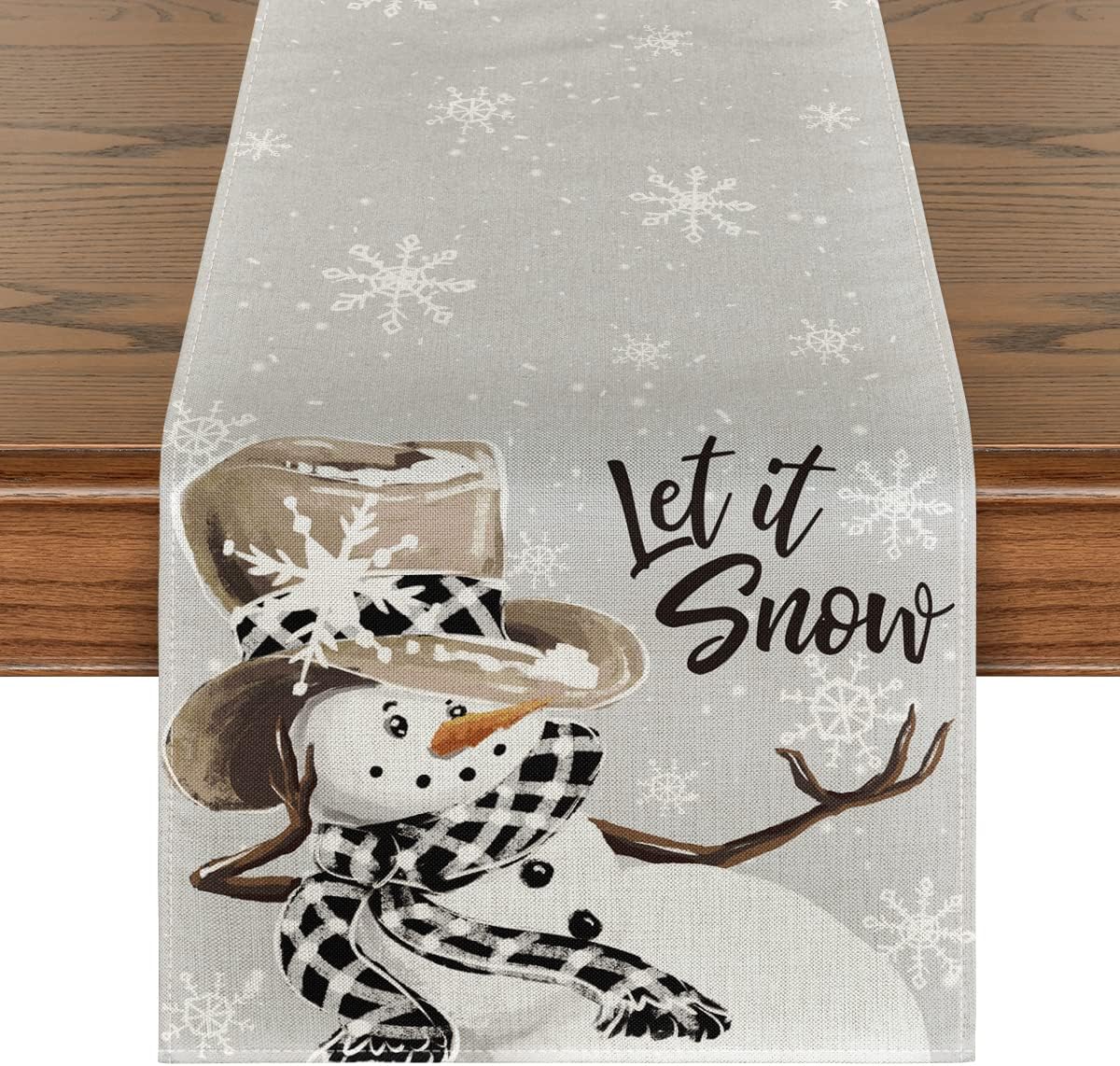 Artoid Mode Grey Snowman Snowflake Let it Snow Christmas Table Runner, Seasonal Winter Kitchen Dining Table Decor for Home Party Indoor 13x108 Inch