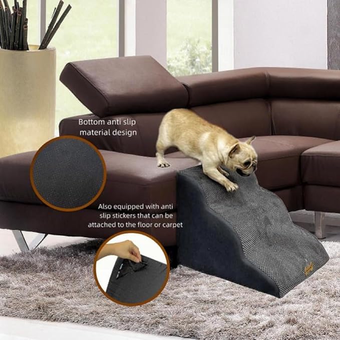 Dog Stairs to high beds, 3-step dog stairs for dogs to get on bed couch high 16"-20 inch, dog pet stairs for small large dogs cats climbing to bed, Non-Slip balanced doggy Grey (23.7*15.8*15.8 IN 33D)-PawvioPets