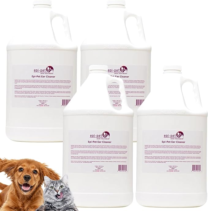 Dog & Cat Ear Cleaner Solution with Aloe Vera & Tea Tree Oil – Removes Itchy Ear Wax, Debris, Odor – Ears Wash, Drops & Flush for Pets, Dog Ears Cleaning, Cat Cleaner, 16 oz- 4 Gallons-PawvioPets