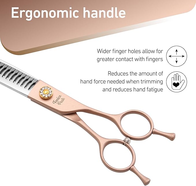 Fenice Peak Professional Curved Chunker Dog Grooming Scissors 7.0'' Rose Gold Thinning Shears Extremely Sharp Blades 440C Stainless Steel Thinning Shears Durable Smooth Fine Cut for Dogs and Cats.-PawvioPets
