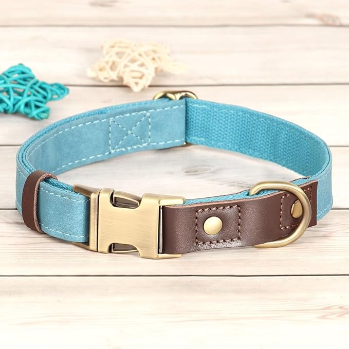 Didog Soft PU Leather Dog Collar for Large Dogs,Classic Adjustable Dog Collars with Quick Release Metal Buckle,Easy Clean and Comfortable with Nylon Lining,Light Blue,L Neck 15-23"-PawvioPets