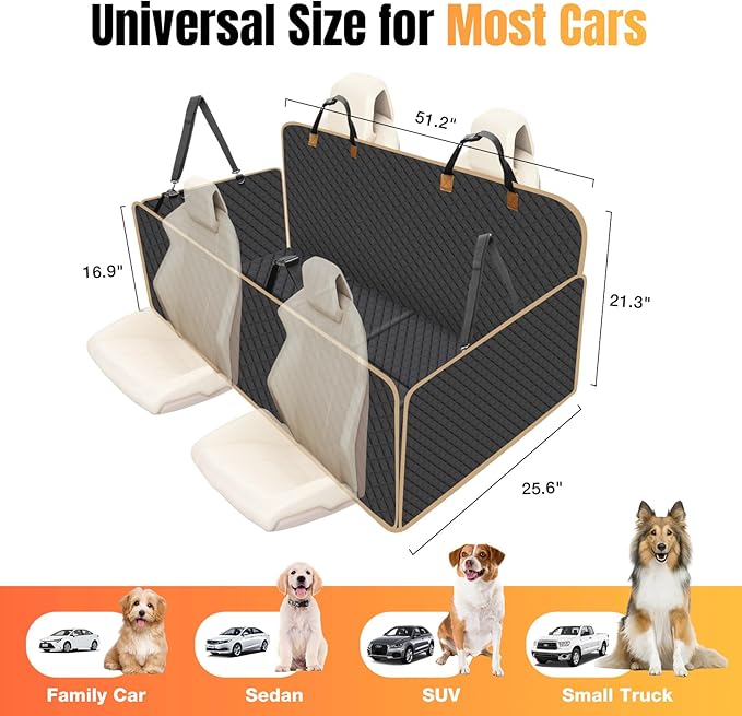 Dog Car Seat Cover for Back Seat, Dog Car Bed Cover with Hard Bottom, Backseat Extender Hammock for Mid-Sized Truck/SUV 8 Panels - Black-PawvioPets