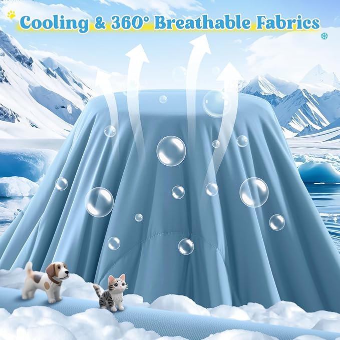 Cooling Blanket for Dogs, Lightweight & Durable Dog Cooling Mat, Q-MAX>0.45 Soft Breathable Pets Comforter for Couch, Bed & Car Essential - Light Blue 40x50 Inches-PawvioPets