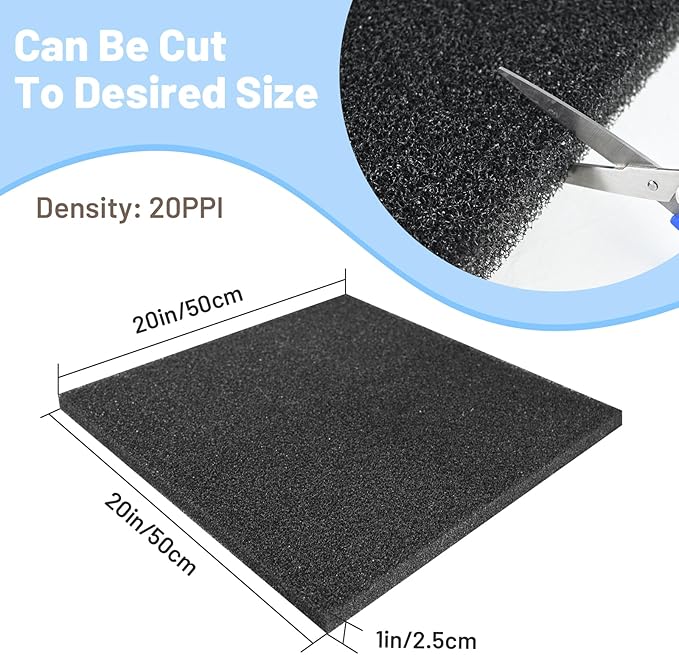 Aquarium Filter Sponge, Aquarium Filter Foam for Mechanical Filtration, Traps Large Debris & Filters Water, Cut to Fit Fish Tanks, Ponds, Turtle Tanks, Salt & Freshwater, 20x20x1 in, 20PPI-PawvioPets