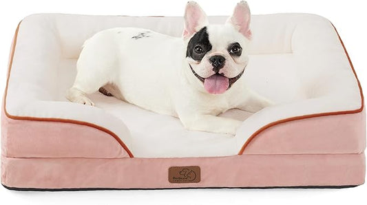 Bedsure Orthopedic Dog Bed Medium Size Dogs - Washable Medium Dog Cat Bed Waterproof, Comfort Pet Couch Sofa with Washable Removable Cover, Pets Bed with Nonskid Bottom, Pink, 28"-PawvioPets
