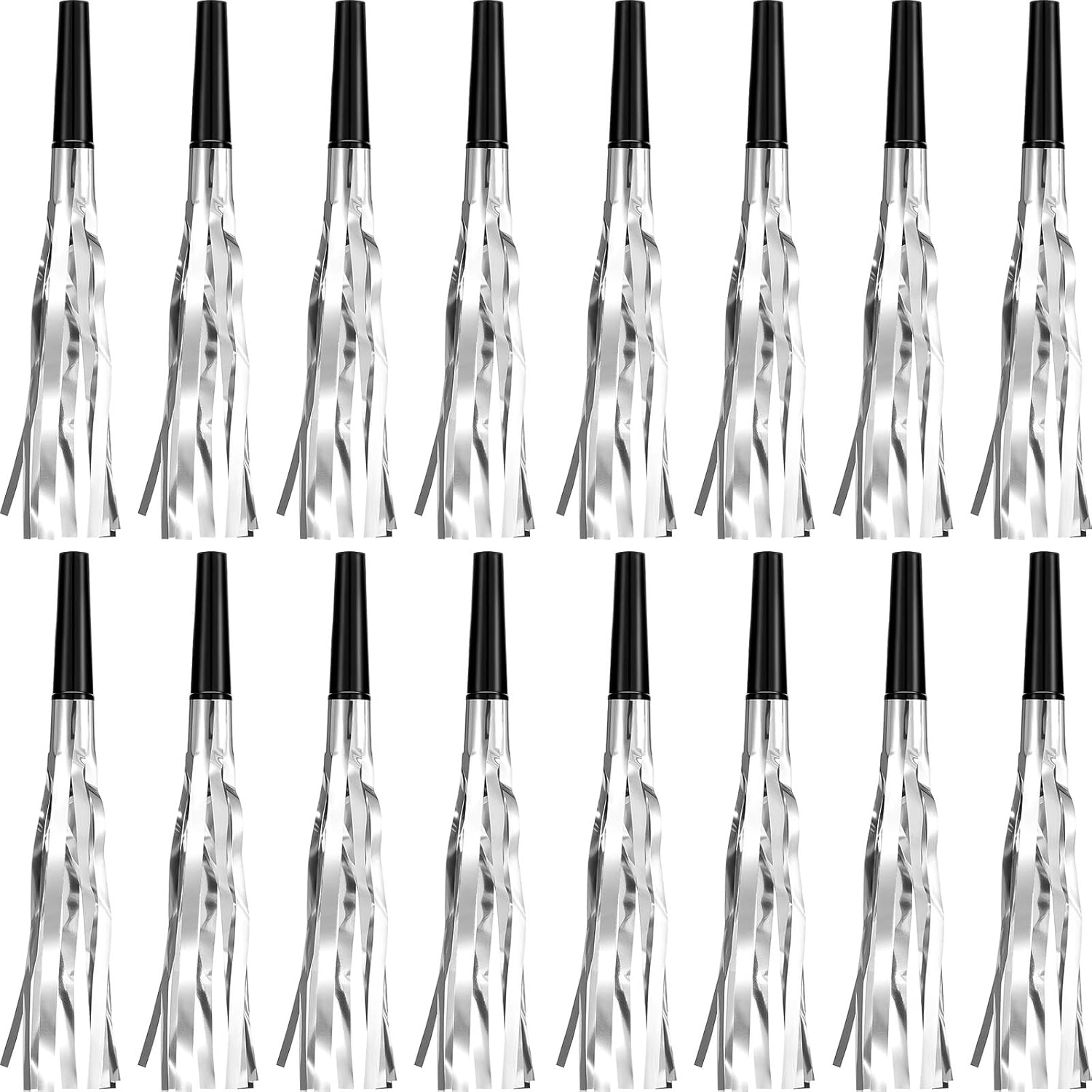 Skylety 24 Pcs Noise Makers Party Favors Silver Blowers Glitter Noise Makers for Sporting Events Fun Party Horns Metallic Fringed Blowers for Birthday Supplies