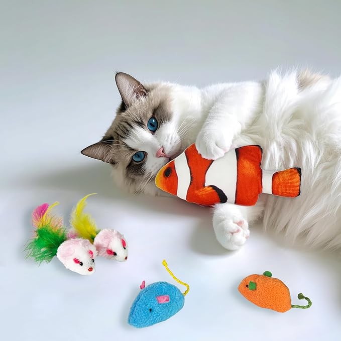 21-Piece Cat Toys Set, Interactive Tunnel, Balls, Mice, Feather Wands, Catnip Toys(Rainbow Cat Tunnel)-PawvioPets