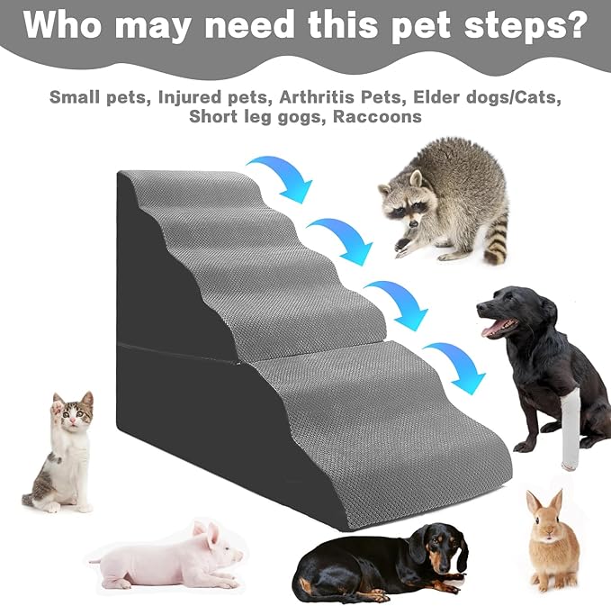 Dog Stairs for High Beds 30-36 inches Tall, 6-Step Dog Steps for Bed 32-36 inches for Small Large Dogs, Dog Ramp for Bed, 30D Foam Pet Stairs/Steps for High Beds for Old Dogs/Cats, Grey-PawvioPets