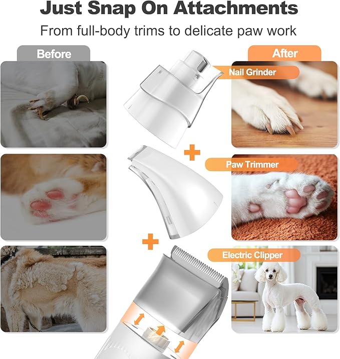 Afloia 6-in-1 Dog Grooming Kit, Pet Grooming Vacuum for Shedding, Dog Hair Vacuum with Clipper Nail Trimmer Grinder, Pet Brush Groomer at Home, Low Noise Cats Hair Remover, 1.5L Dust Cup, White-PawvioPets