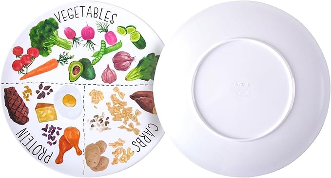 9" Portion Control Plate - Healthy Nutrition Plate for Adults and Teens, Melamine, Ideal for Weight Loss and Diabetes Management (4 Pack)-PawvioPets
