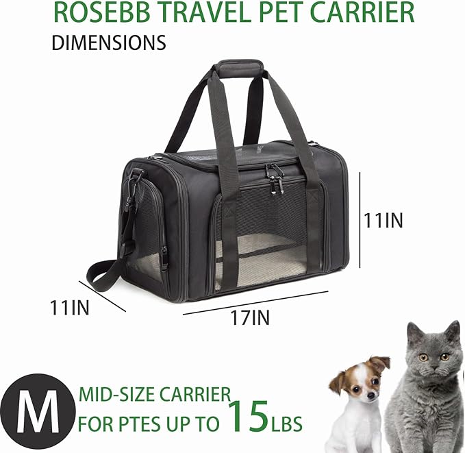 Cat Carrier Dog Carrier Pet Carrier Cat Bags for Small Medium Cats Dogs Puppies of 15 Lbs,of Airline Approved Small Dog Bag Soft Sided,Collapsible Travel Puppy Carrier (Medium, Black)-PawvioPets