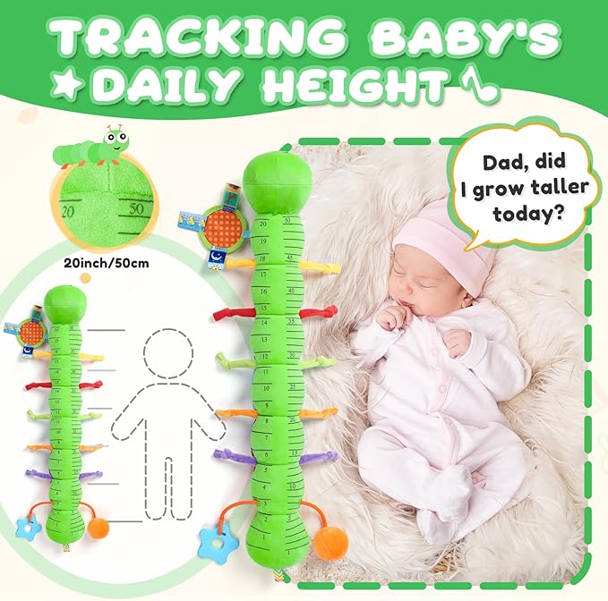 Baby Toys 0-6-12 Months,Musical Caterpillar Stuffed Animals Activity Infant Toys with Crinkle,Rattles,Mirror&Pull String,Muti-Sensory Toys Gifts for Newborn Tummy Time,Green,Knot prolegs-PawvioPets