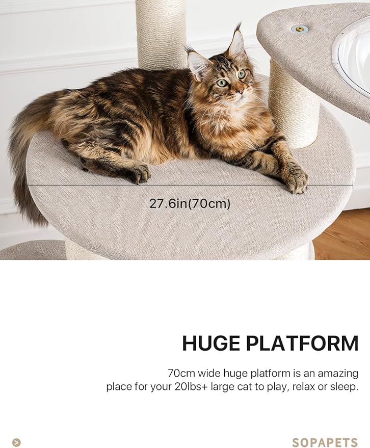 Extra Large Cat Tree for Maine Coon,65 Inches Tall Cat Tree Tower for Indoor Cats Large Adult 20 lbs,XXL Heavy Duty Luxury Sturdy Cat House with Big Hammock,Sisal Scratching Post,Condo-PawvioPets