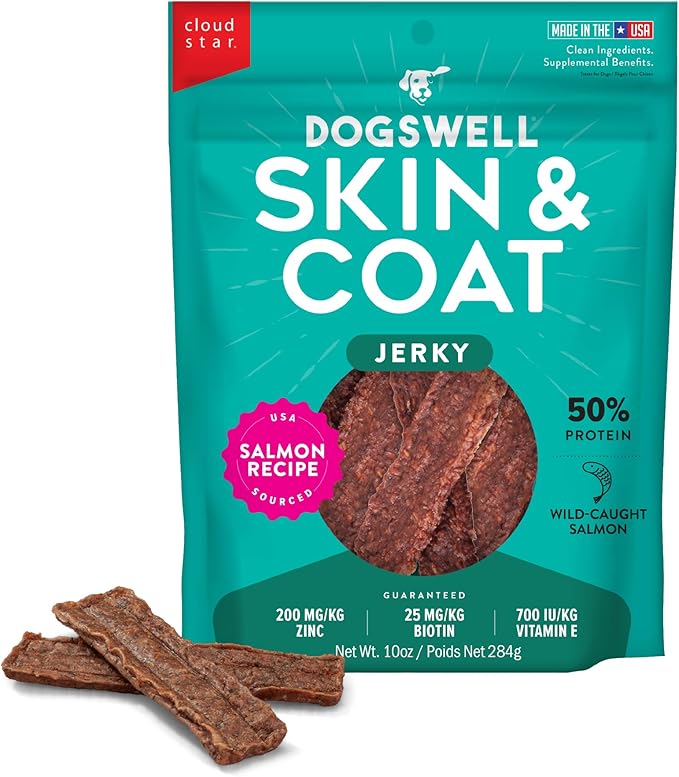 Dogswell Skin & Coat Jerky Dog Treats, Salmon, 10 oz. Bag-PawvioPets