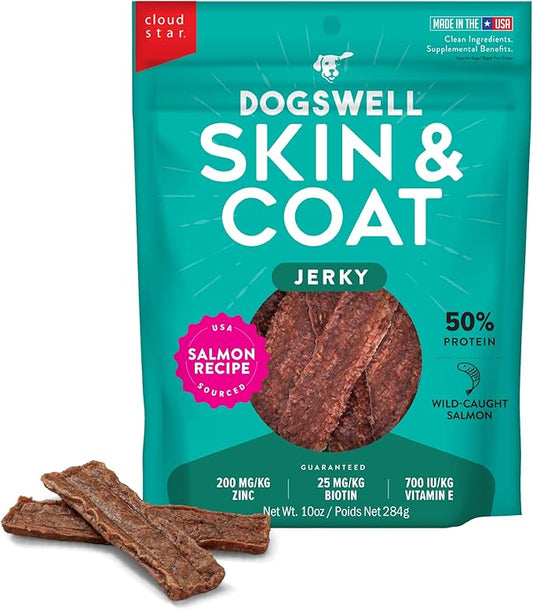 Dogswell Skin & Coat Jerky Dog Treats, Salmon, 10 oz. Bag-PawvioPets