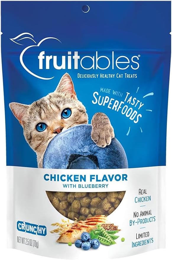 Fruitables Crunchy Low Calorie Treats Packed with Protein For Cats Healthy Free of Wheat, Corn and Soy – Made with Real Chicken with Blueberry – 2.5 Ounces-PawvioPets