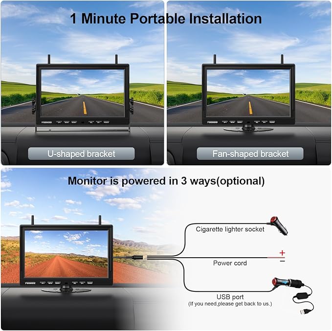 Fookoo HD 10" Magnetic Wireless Backup Camera,10" IPS Split Screen Monitor, Rechargeable 2 Side View 1 Rear View Cameras,Low Consumption 1-Min Install No Drilling Recording for Trailer Truck DCX103-PawvioPets