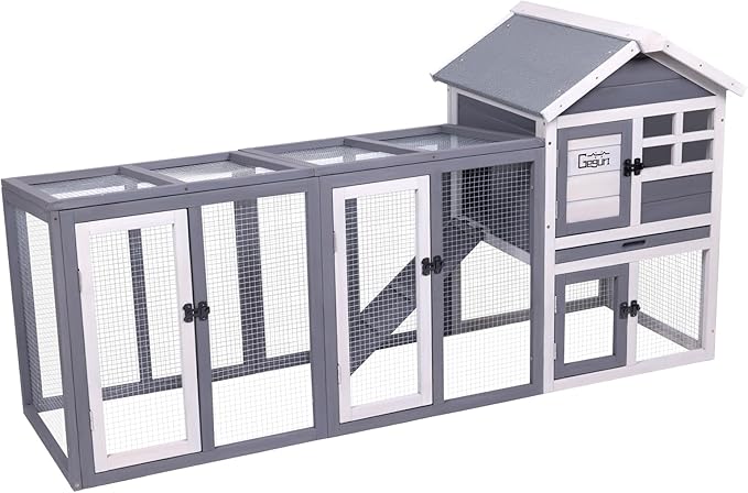 GEGURI Large Rabbit Hutch Indoor Outdoor Chicken Coop Wooden Bunny Cage with Waterproof Roof-PawvioPets