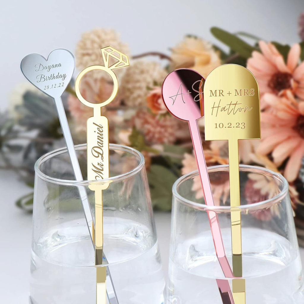 20Pcs Personalized Acrylic Stir Sticks,Custom Cocktail Swizzle Sticks Bar Drinks Mixing Rod for Coffee Whiskey Beverage,Perfect for Wedding,Birthday,Bachelorette,Bridal or Baby Shower,Corporate Event