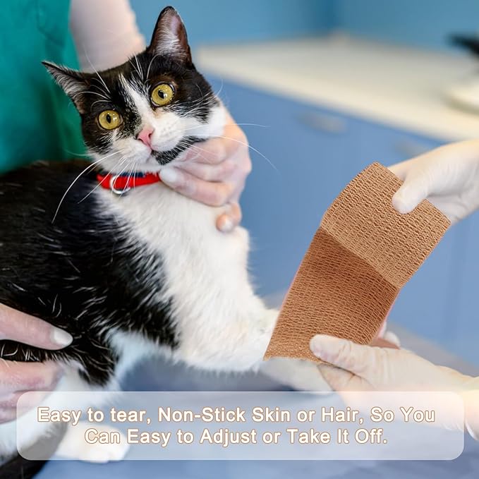 24 Pack Self Adhesive Bandage Wrap, 2” x 5 Yards Cohesive Medical Tape Elastic Grip Tape Sports Tape Athletic for Ankle, Wrist Sprains, Pet First Aid (Brown, 2 Inch)-PawvioPets