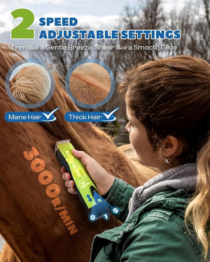 Cordless Horse Clippers, Professional Pet Grooming Clippers, 2 Speed Pet Trimmer with 4 Magnetic Guide Comb, Detachable Blade, Low Noise< 50db for Horse,Pony,Cat,Dog,Goat-PawvioPets