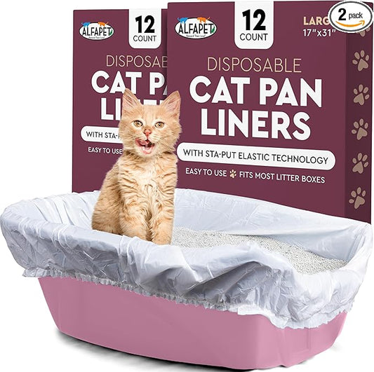 Alfapet Cat Litter box liner Disposable, Elastic Liners- 24-count-For Medium and Large, Size Litter Pans- With Sta-Put Technology for Firm, Easy Fit- Quick + Clever Waste Cleaners-PawvioPets