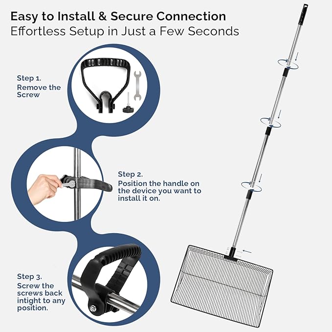 15" Extra-Wide Chicken Poop Scooper – Ergonomic Adjustable Handle (24-70in), Stainless Steel Sifting Shovel Deep Litter Cleaning for Chicken Coops, Goat - Chicken Coop Scoop for Sand, Straw, Hemp-PawvioPets